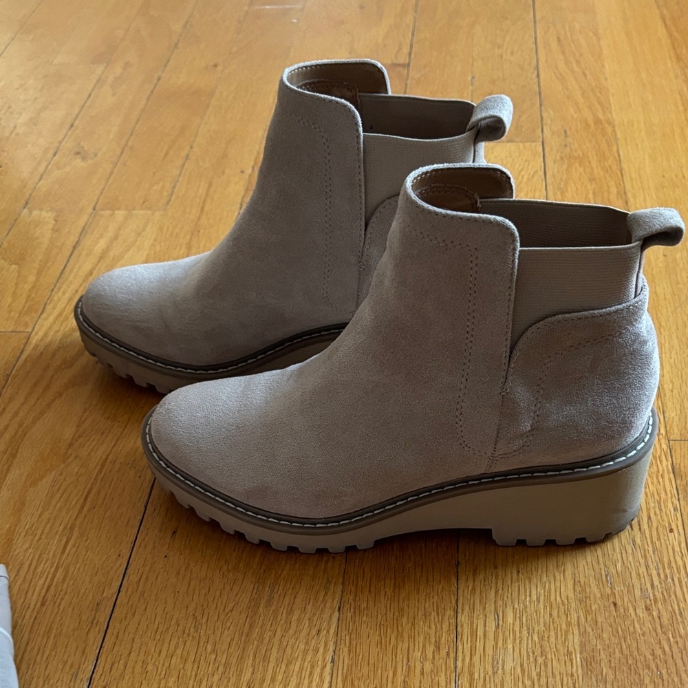 DV by Dolce Vita Taupe Suede Chelsea Ankle Booties